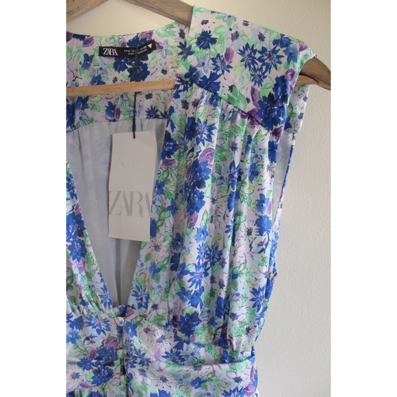 Zara NWT Floral Open Front Maxi Padded Shoulder Sleeveless Dress Medium - Picture 3 of 15